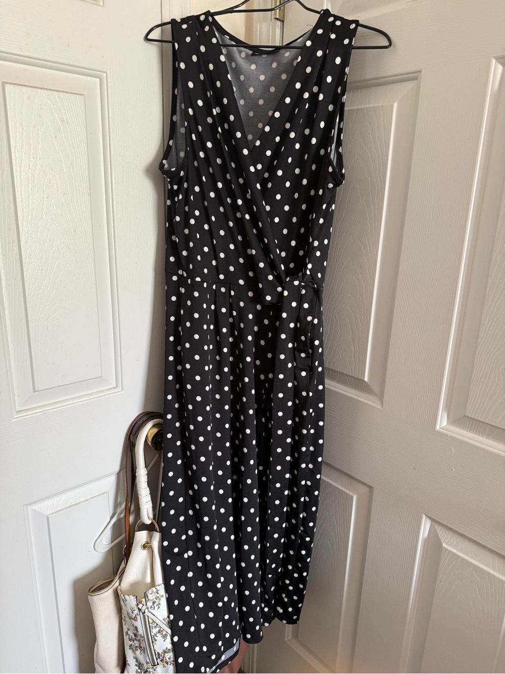 Nina Leonard black and white polka dot jumpsuit wide leg